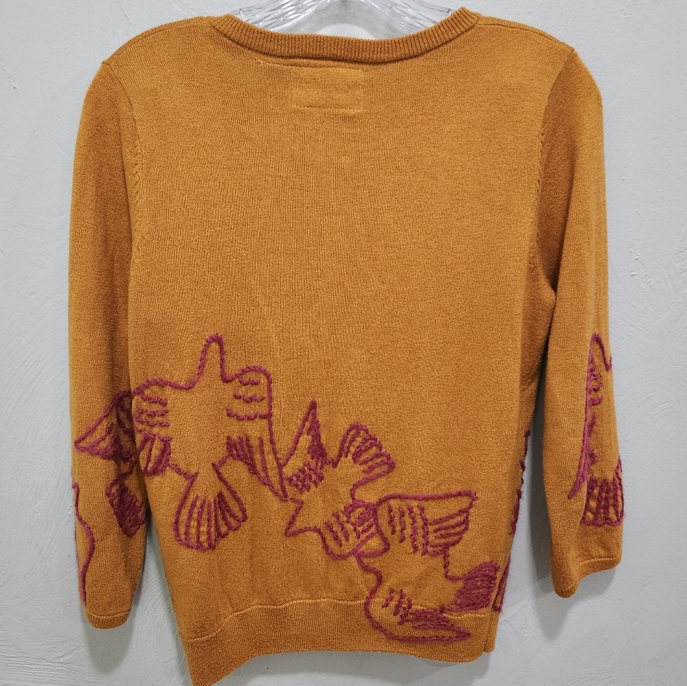 Anthropologie Field flower•Bird knit mustard yellow button-down cardigan.Size XS - Picture 4 of 9
